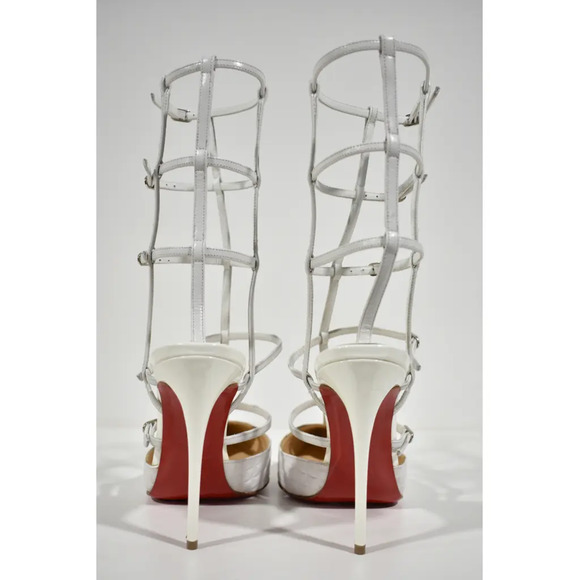 Christian Louboutin Kadreyana 100 White Leather Caged Ankle Strap Pump Heel 39.5 - Picture 11 of 12